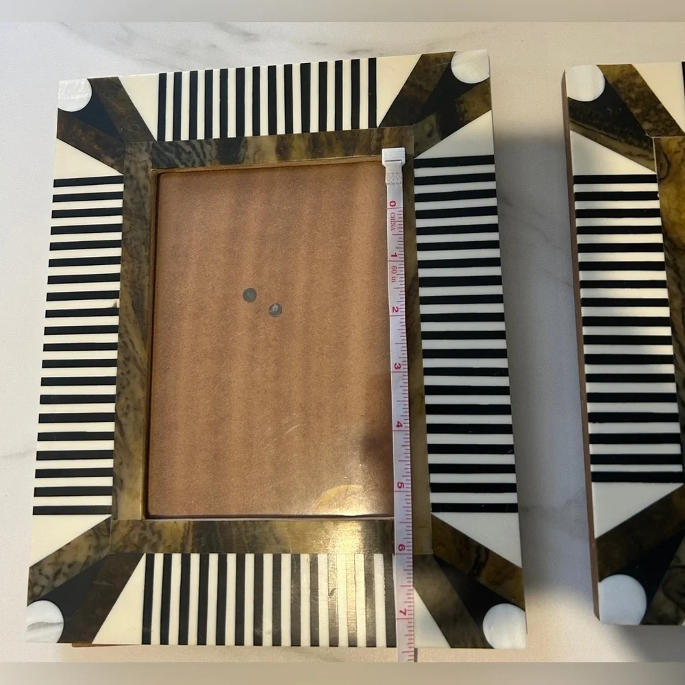 Elegant Gold and Black Striped Picture Frame Set